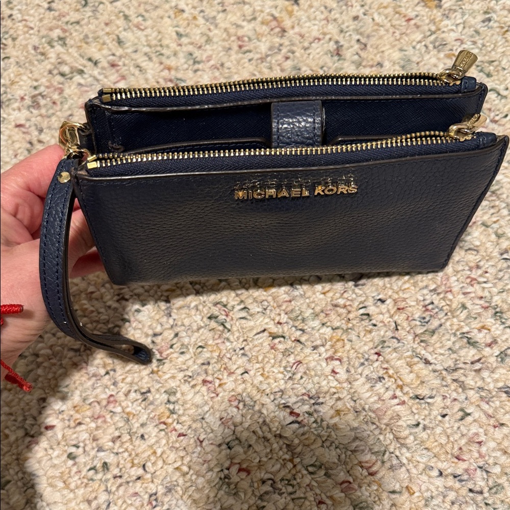 Michael Kors Dark Blue Wristlet with Gold Accents